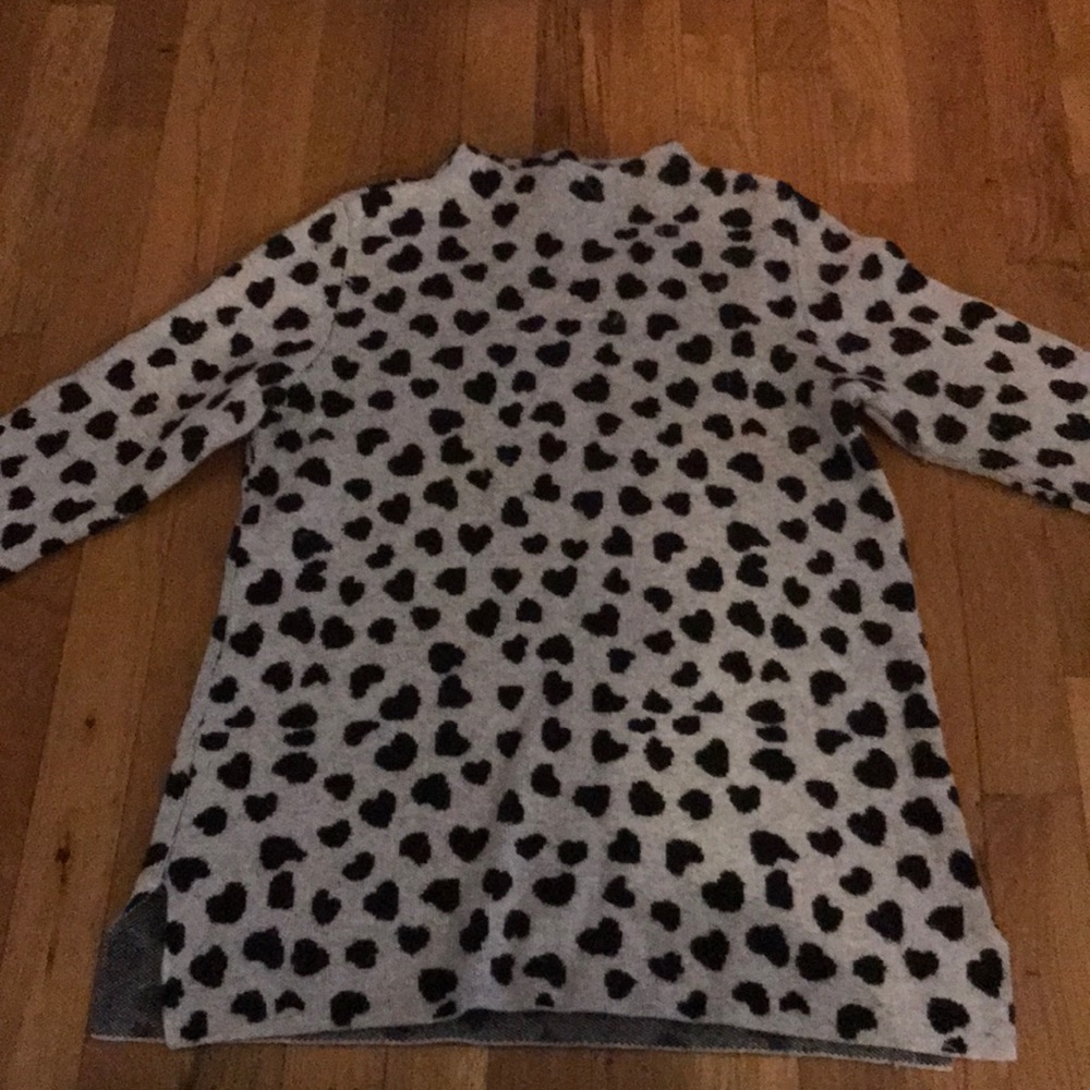 Loft Mock Neck Grey Sweater Black Hearts Medium